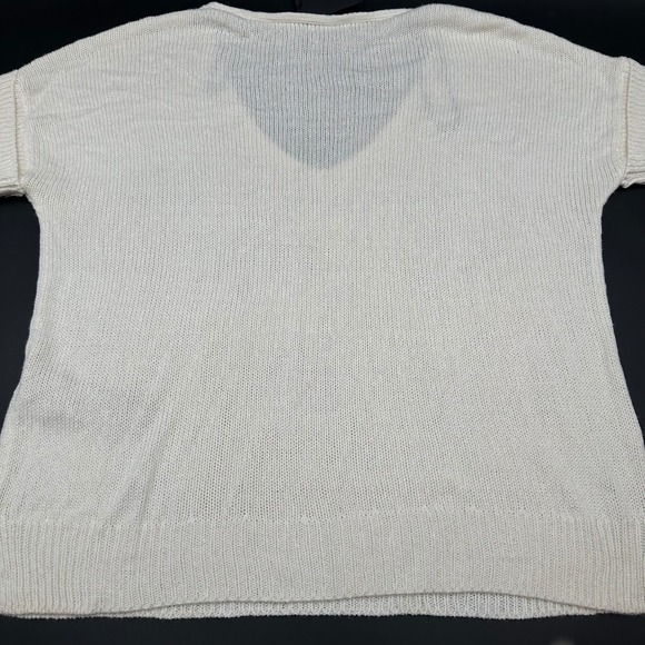 Massimo Dutti Knit Top V Neck Short Sleeve‎ Relaxed Fit Cream Casual - Picture 7 of 7